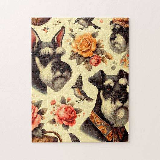 Retro Niedlich Schnauzer Illustration Puzzle (Vertikal)