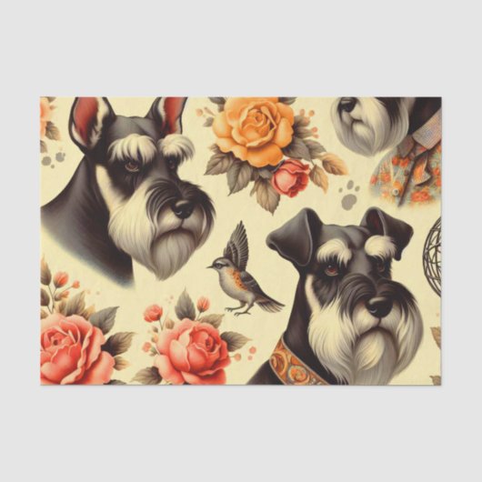 Retro Niedlich Schnauzer Illustration Seidenpapier (Vorderseite)