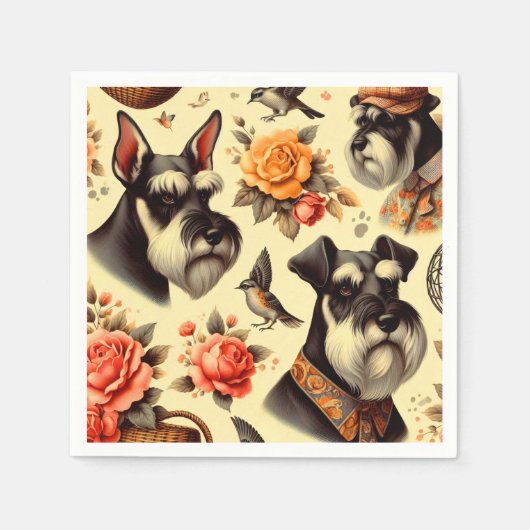 Retro Niedlich Schnauzer Illustration Serviette (Vorderseite)