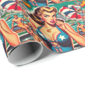 Retro Niedlich Summer Girl Geschenkpapier (Rolleneckpunkt)