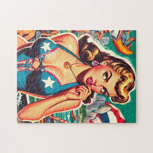 Retro Niedlich Summer Girl Puzzle (Horizontal)