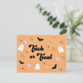 Retro Niedlich Trick oder Treat Halloween Postkarte (Stehend Vorderseite)