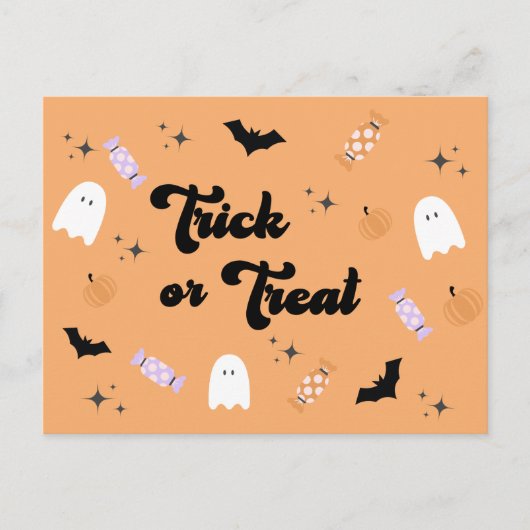 Retro Niedlich Trick oder Treat Halloween Postkarte (Vorderseite)