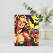 Retro Niedlich Vampire-Button Postkarte (Stehend Vorderseite)