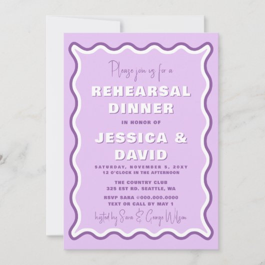 Retro Niedlich Wavy Lila Foto Probe Abendessen Einladung (Vorderseite)