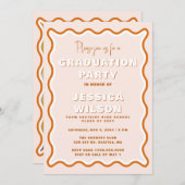 Retro Niedlich Wavy Terracotta Foto Abschluss Einladung (Vorne/Hinten)