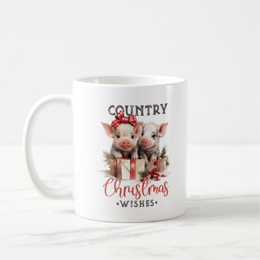 Retro niedlich zwei Schweine Land Weihnachten Wüns Kaffeetasse (Links)
