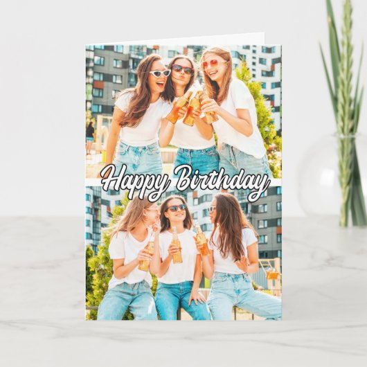 Retro Niedliche 2-Foto-Vorlage Happy Birthday Karte (Vorderseite)