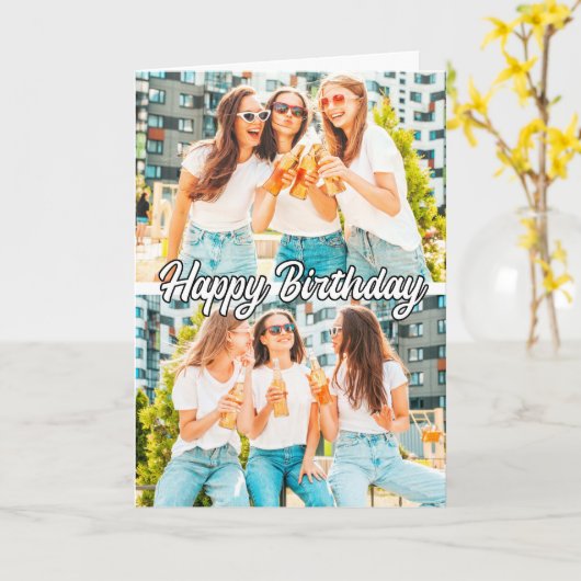 Retro Niedliche 2-Foto-Vorlage Happy Birthday Karte (Gelbe Blume)