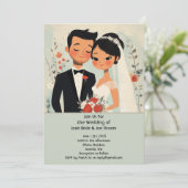 Retro niedliche asiatische Liebe Einladung (Stehend Vorderseite)