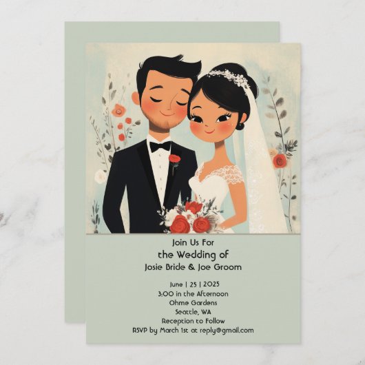 Retro niedliche asiatische Liebe Einladung (Vorne/Hinten)