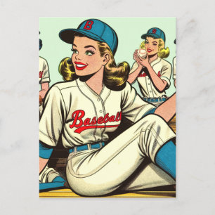 Retro Niedliche Baseball Girls Comic Postkarte