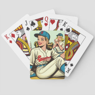 Retro Niedliche Baseball Girls Comic Spielkarten
