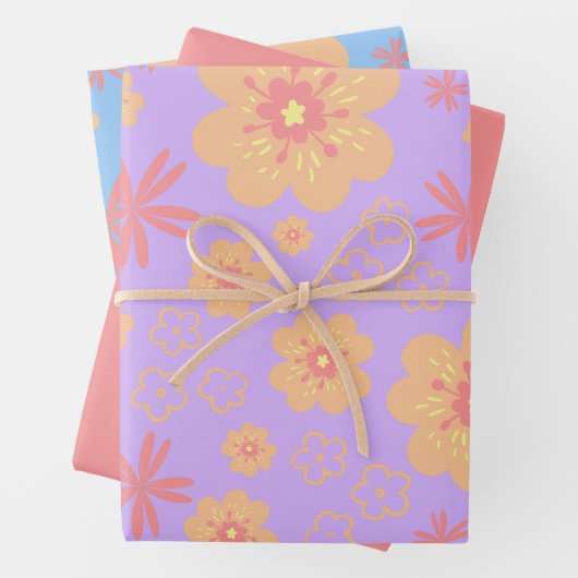 Retro Niedliche Blüte und Hübsches Schlichtes Rosa Geschenkpapier Set (Beispiel)