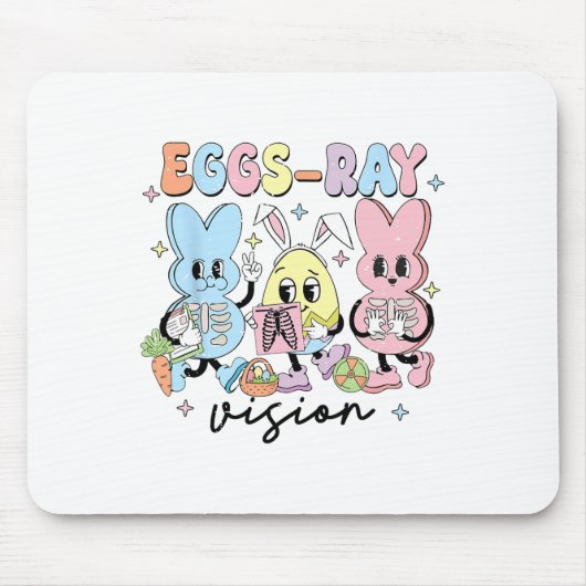 Retro Niedliche Bunny Eggs Ray Vision Nurve Ostert Mousepad (Vorne)