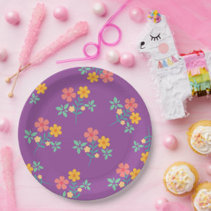 Retro Niedliche Daisy Bouquet Muster in Lila Pappteller