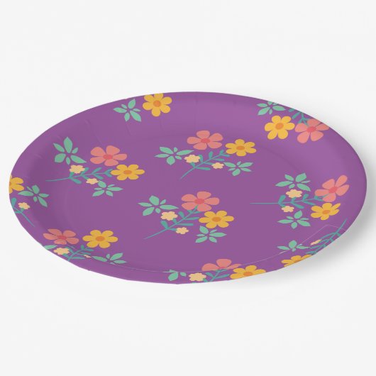 Retro Niedliche Daisy Bouquet Muster in Lila Pappteller (Schrägansicht)