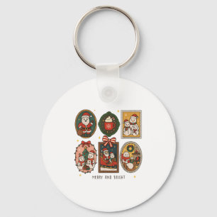 Retro Niedliche fröhliche und helle Weihnachtsrahm Schlüsselanhänger