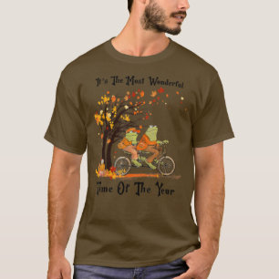 Retro Niedliche Frösche Reiten Rad Herbstlaube Her T-Shirt