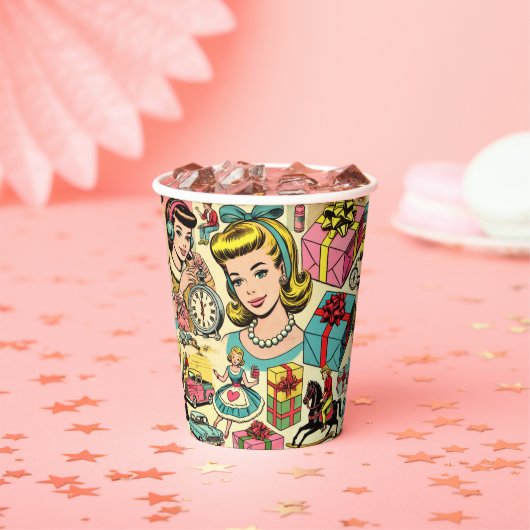 Retro Niedliche Girly-Comic Pappbecher (Insitu)