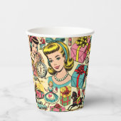 Retro Niedliche Girly-Comic Pappbecher (Vorderseite)