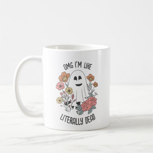Retro Niedliche Halloween-Geist "Ich bin tot" Pun- Kaffeetasse (Links)