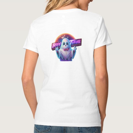 Retro Niedliche Halloween-Ghost-Artwork - Neon T-Shirt (Rückseite)