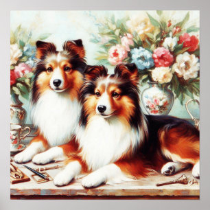 Retro Niedliche Hunde Ölgemälde Poster