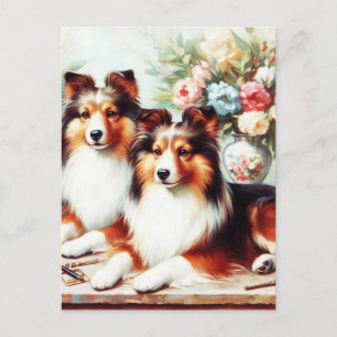 Retro Niedliche Hunde Ölgemälde Postkarte