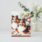 Retro Niedliche Hunde Ölgemälde Postkarte (Stehend Vorderseite)