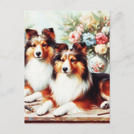 Retro Niedliche Hunde Ölgemälde Postkarte (Vorderseite)