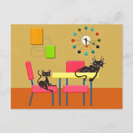 Retro Niedliche Kätzchen Mitte Jahrhundert Katzenk Postkarte (Vorderseite)