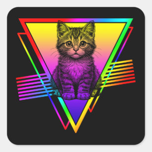 Retro Niedliche Katze Quadratischer Aufkleber