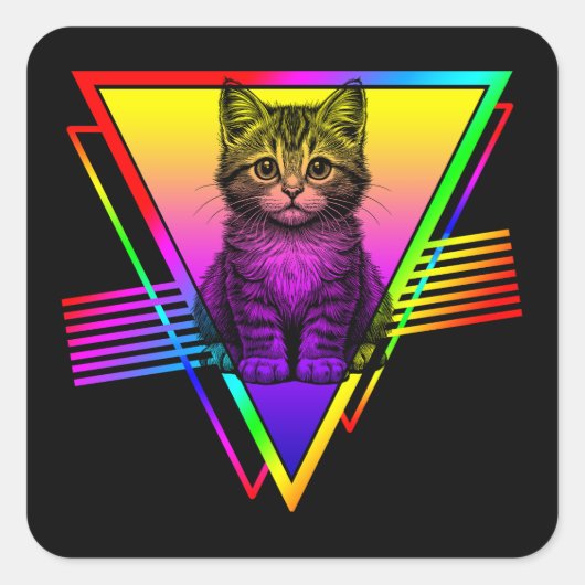 Retro Niedliche Katze Quadratischer Aufkleber (Vorderseite)