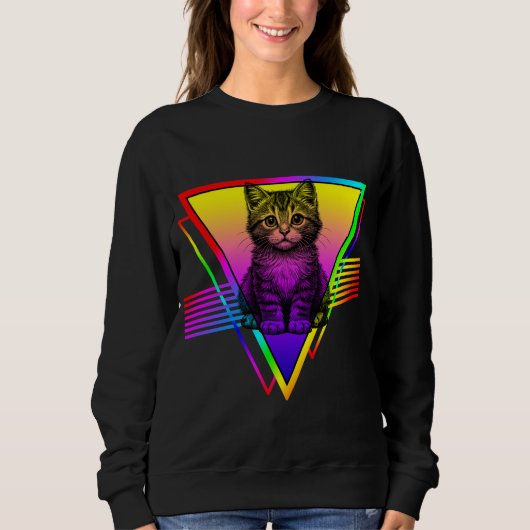 Retro Niedliche Katze Sweatshirt (Vorderseite)
