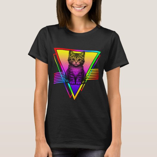 Retro Niedliche Katze T-Shirt (Vorderseite)