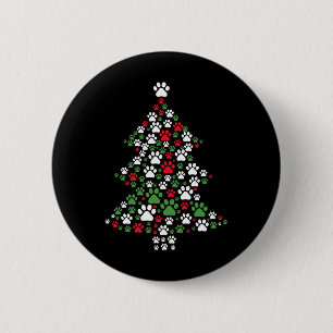 Retro Niedlichen Xmas Dog Paw Print Christmas Tree Button