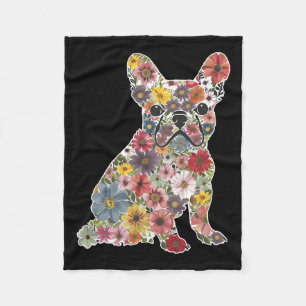 Retro Niedlicher französischer Bulldog floral Hund Fleecedecke