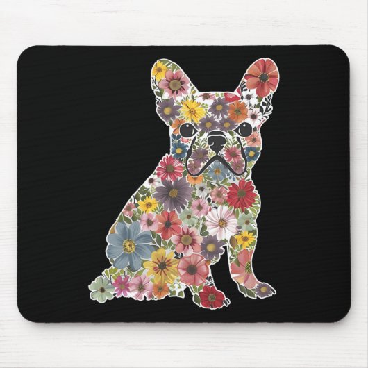 Retro Niedlicher französischer Bulldog floral Hund Mousepad (Vorne)