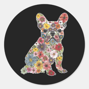 Retro Niedlicher französischer Bulldog floral Hund Runder Aufkleber