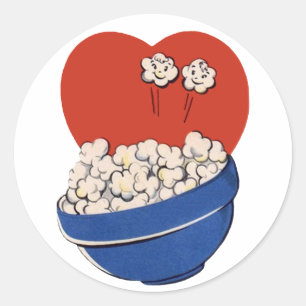 Retro Niedlicher Spaß, Bowl of Popcorn für die Fil Runder Aufkleber