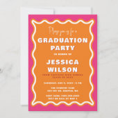 Retro Niedlicher Wavy Pink Orange Foto Abschluss Einladung (Vorderseite)