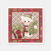 Retro Niedlicher Weihnachtsbaum Weißer Bär Decoupa Serviette (Vorderseite)