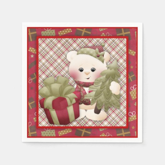 Retro Niedlicher Weihnachtsbaum Weißer Bär Decoupa Serviette (Vorderseite)