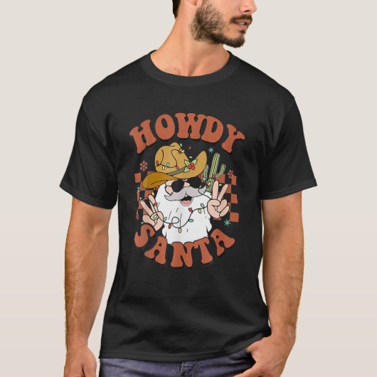 Retro Niedlicher Western Weihnachten Howdy Santa F T-Shirt (Vorderseite)