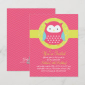 Retro niedliches Eulen-Rosa u. Türkis-Girly Einladung (Vorne/Hinten)