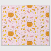 Retro Niedliches Halloween-Party rosa Geschenkpapier (Flach)