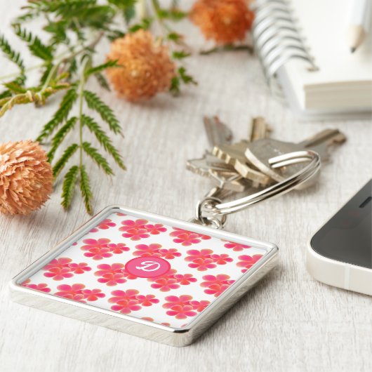 Retro niedliches initiales Monogramm Botanische Bl Schlüsselanhänger (Seite)