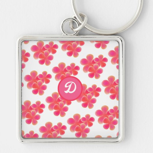 Retro niedliches initiales Monogramm Botanische Bl Schlüsselanhänger (Vorne)