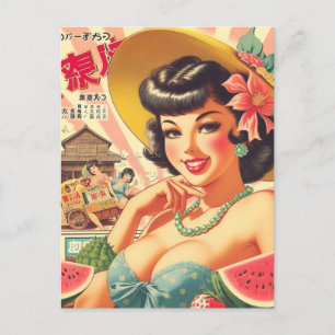 Retro Niedliches japanisches Mädchen Postkarte